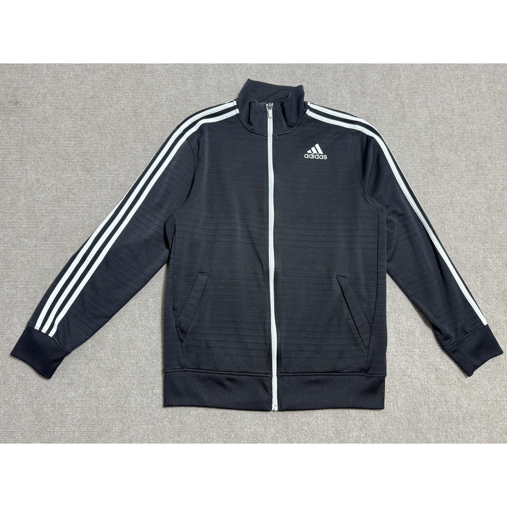 Adidas Jacket Mens Medium Black Climalite Full Zip Three Stripes Track Athletic